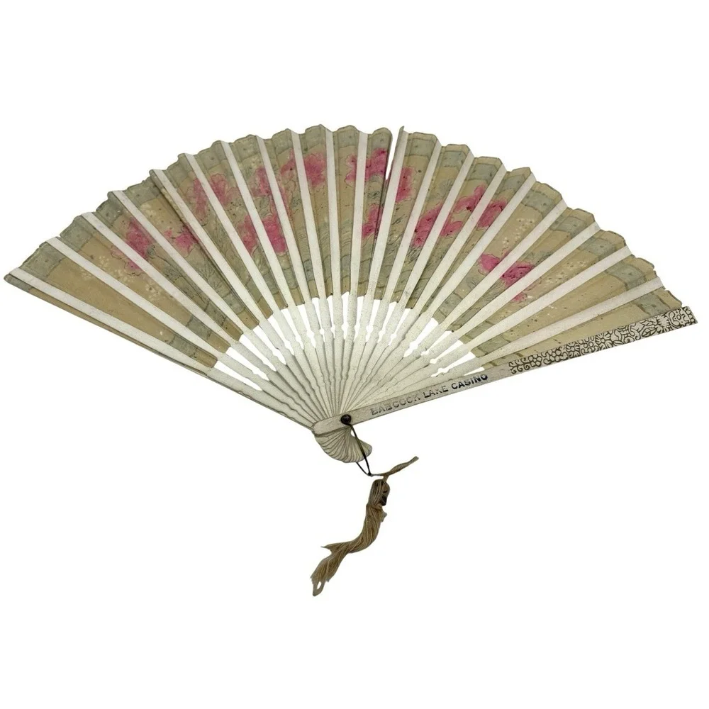 Antique Babcock Lake Casino Hand Painted Hand Folding Fan